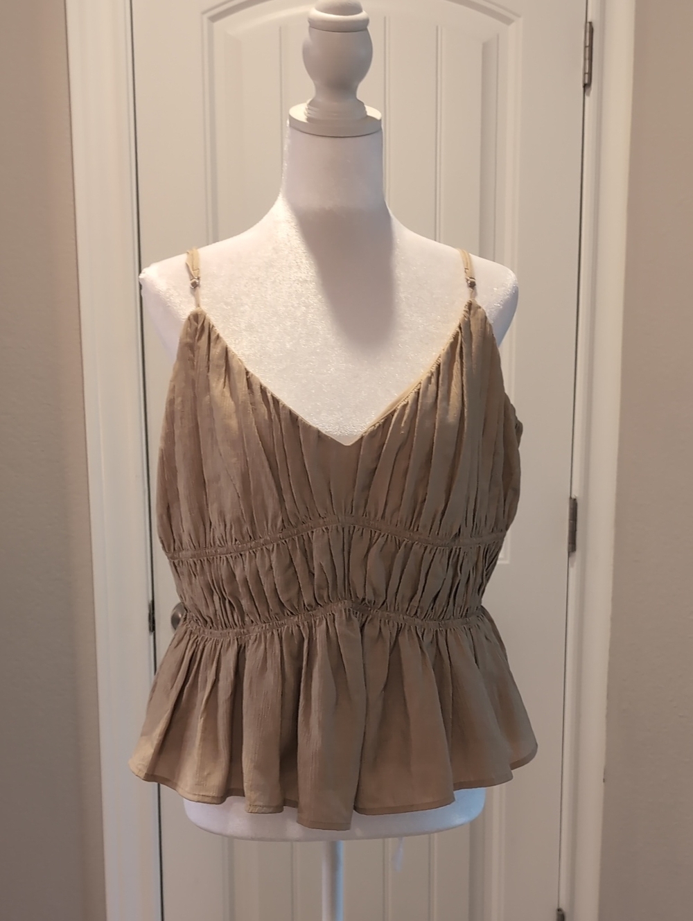 LOFT Taupe Ruffled Camisole with Adjustable Straps